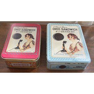 2 Vintage Oreo Sandwich Cookie Tins nabisco 1986 Replica of 1918 Advertisements